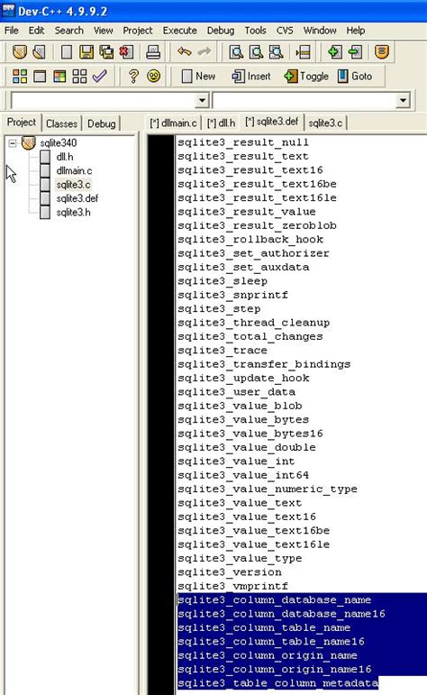 Использование встроенной функции sqlite3_table_column_metadata