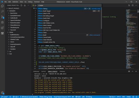 Настройка параметров cmake в Visual Studio Code