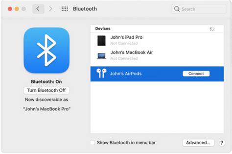 Перейдите в меню Bluetooth на iPad