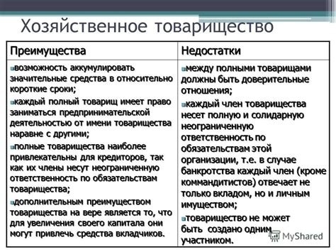 Плюсы и минусы простого и полного товарищества