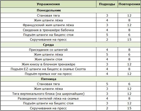 Программа занятий и уровень нагрузки