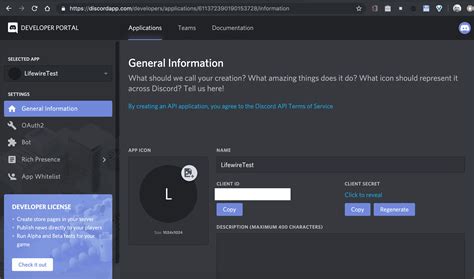 Шаг 2: Создание приложения на Discord Developer Portal